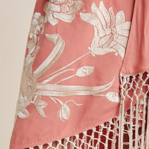 Anthropologie Lucille Dress Fringe Floral Tasseled Embroidered Bohemian Sz 10P - Picture 3 of 9